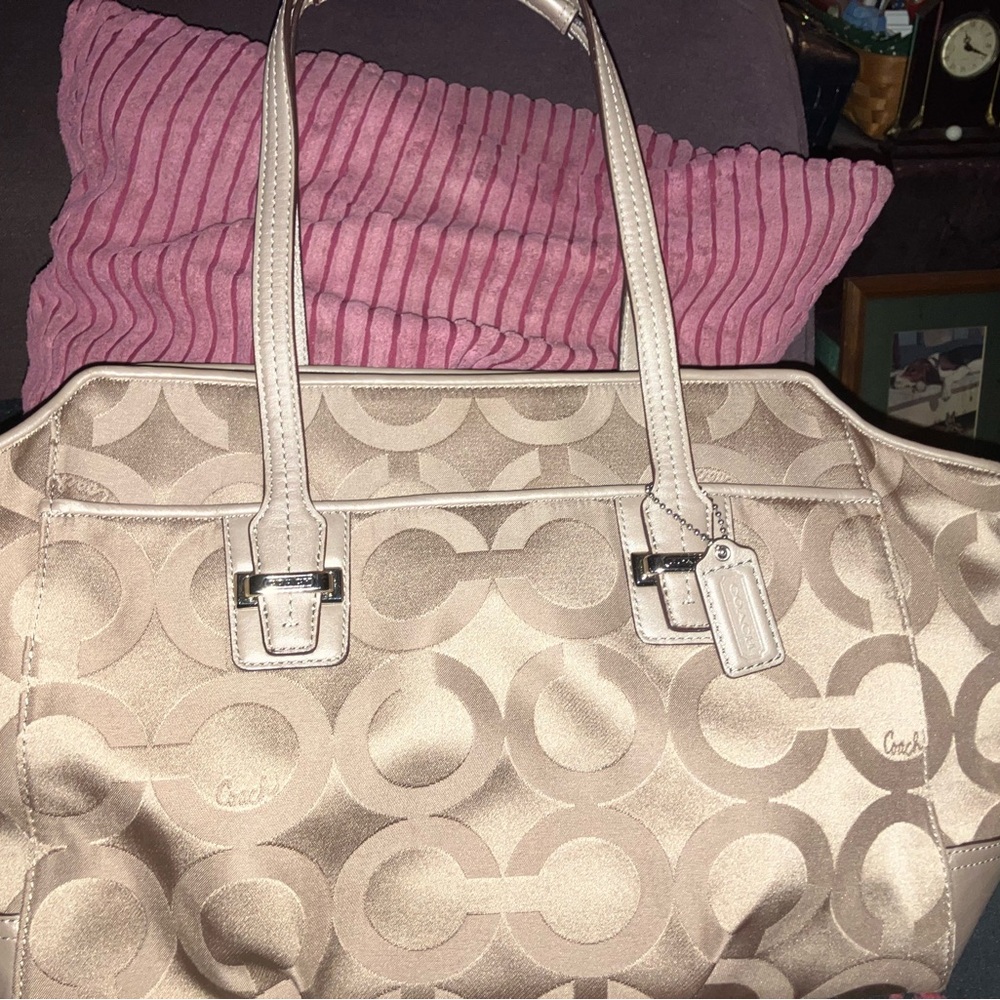 Coach Signature Satin Tote in Champagne